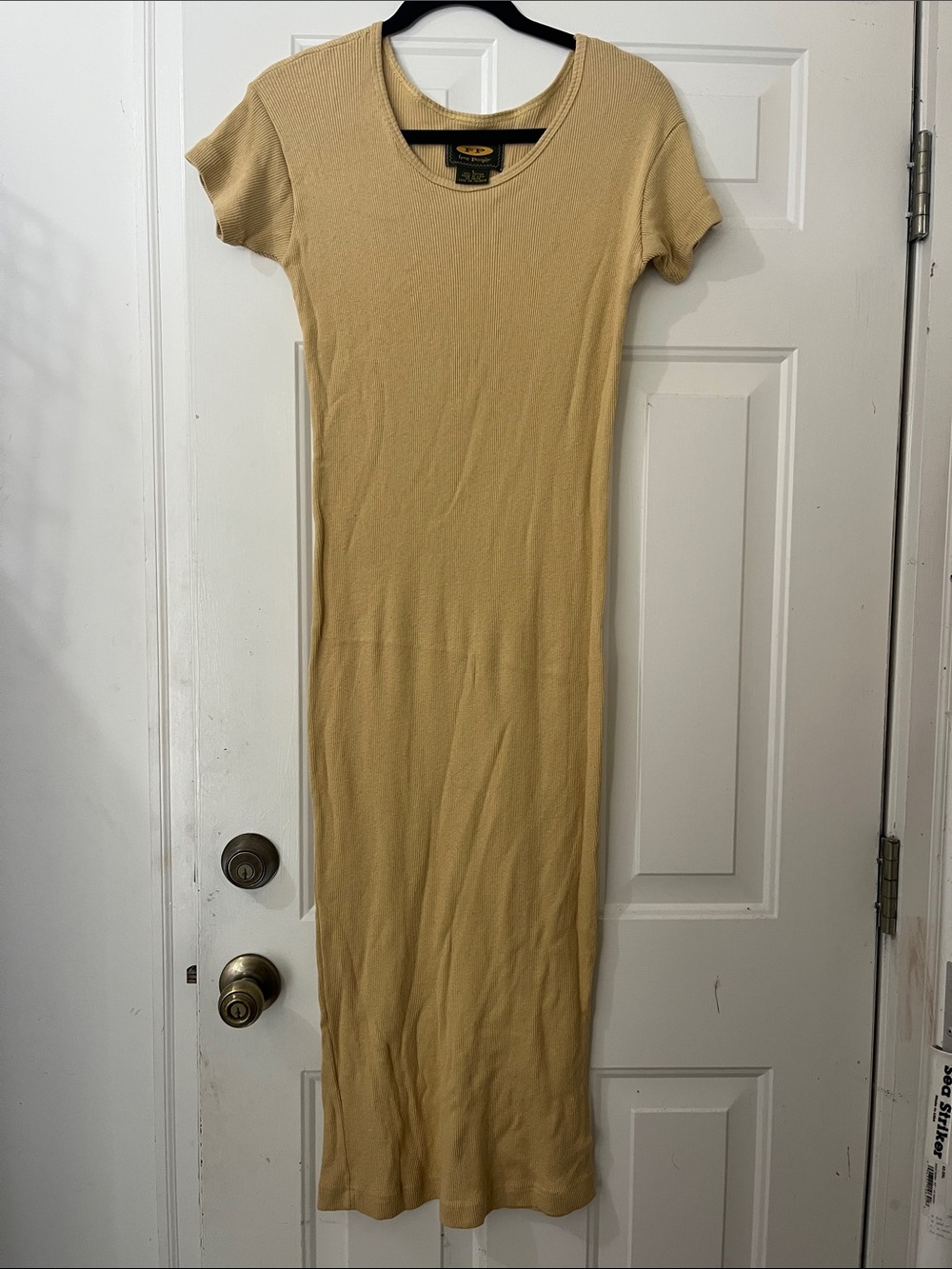 Free People Tan Ribbed Short-Sleeve Maxi Dress